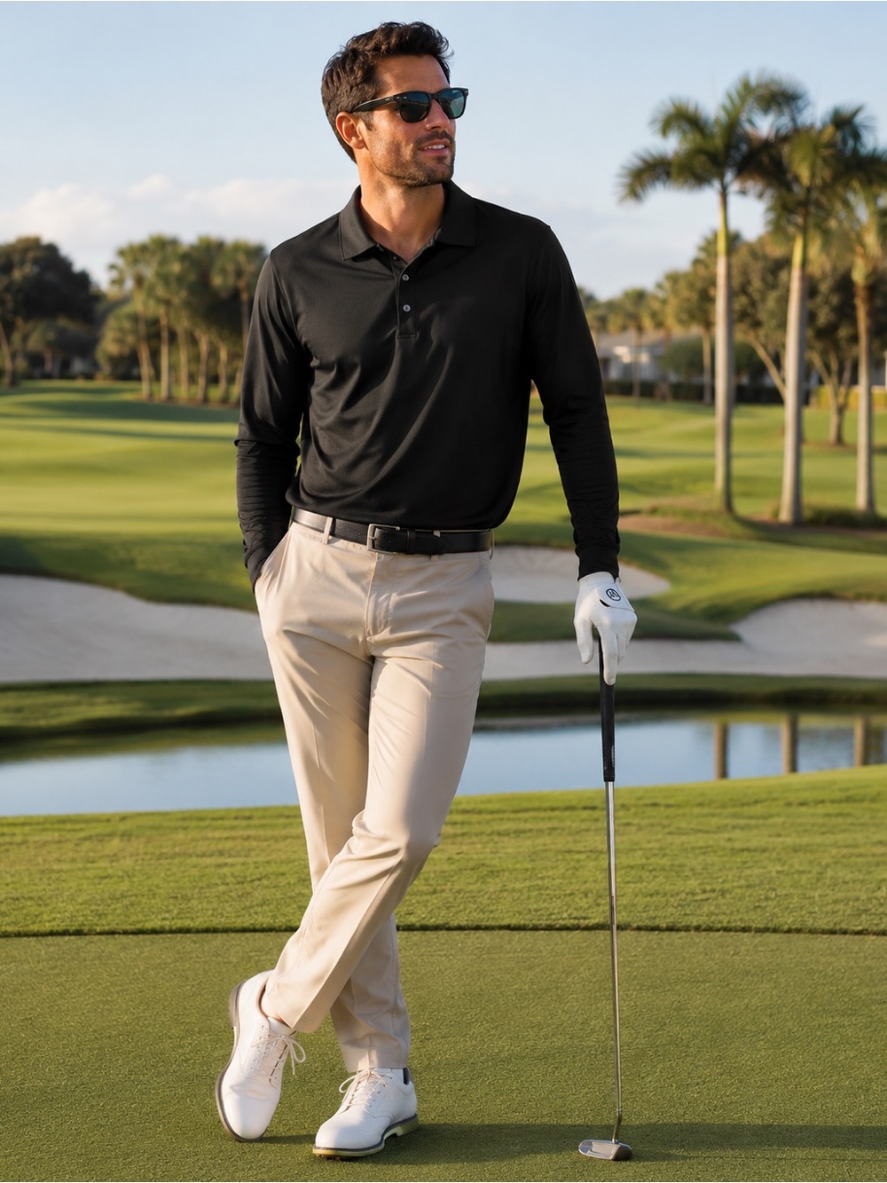 Men’s Black Long Sleeve Golf Polo | Golfcore Country Club Performance Shirt